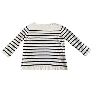 H&M Boat Neck Long Sleeve Top Eggshell Colored with Black striping’s, Women’s M